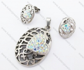Heart Crystal AB Rhinestones Flower Pendant & Earrings Jewelry Set - KJS410019