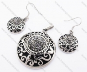 Gray Rhinestones Flower Pendant & Earrings Jewelry Set - KJS410021