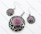 Pink Rhinestones Flower Pendant & Earrings Jewelry Set - KJS410023