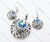 Colourful Rhinestones Flower Pendant & Earrings Jewelry Set - KJS410026