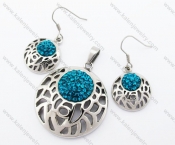 Blue Rhinestones Flower Pendant & Earrings Jewelry Set - KJS410028