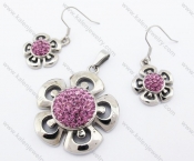 Pink Rhinestones Flower Pendant & Earrings Jewelry Set - KJS410031