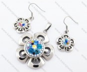 Colourful Rhinestones Flower Pendant & Earrings Jewelry Set - KJS410035