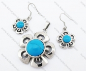 Turquoise Flower Pendant & Earrings Jewelry Set - KJS410036