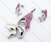 Pink Rhinestones Butterfly Pendant & Earrings Jewelry Set - KJS410038