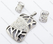 Rhinestones Square Pendant & Earrings Jewelry Set - KJS410039