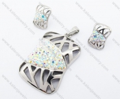 Crystal AB Rhinestones Square Pendant & Earrings Jewelry Set - KJS410040