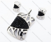 Black Rhinestones Square Pendant & Earrings Jewelry Set - KJS410041
