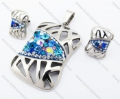 Colourful Rhinestones Square Pendant & Earrings Jewelry Set - KJS410042