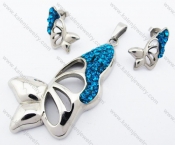 Blue Rhinestones Butterfly Pendant & Earrings Jewelry Set - KJS410043