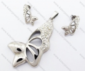 Rhinestones Butterfly Pendant & Earrings Jewelry Set - KJS410044
