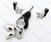 Black Rhinestones Butterfly Pendant & Earrings Jewelry Set - KJS410046