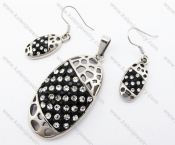Black and White Rhinestones Pendant & Earrings Jewelry Set - KJS410047