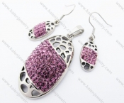 Pink Rhinestones Pendant & Earrings Jewelry Set - KJS410050