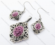 Pink Rhinestones Pendant & Earrings Jewelry Set - KJS410052