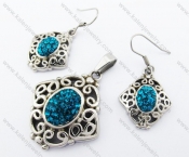 Blue Rhinestones Pendant & Earrings  Jewelry Set - KJS410057