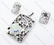 Heart Crystal AB Rhinestones Pendant & Earrings  Jewelry Set - KJS410058