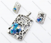 Heart Colourful Rhinestones Pendant & Earrings  Jewelry Set - KJS410059