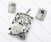 Heart Rhinestones Pendant & Earrings Jewelry Set - KJS410060