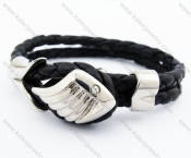 Stainless Steel Leather Bracelet  With Wings Clasp - KJB400038