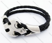 Stainless Steel Leather Bracelet With Cross Clasp - KJB400039