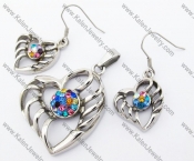 Colourful Rhinestones Heart Pendant & Earrings Jewelry Set - KJS410061