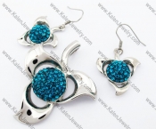 Blue Rhinestones Flower Pendant & Earrings Jewelry Set - KJS410063