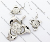 Rhinestones Flower Pendant & Earrings Jewelry Set - KJS410064