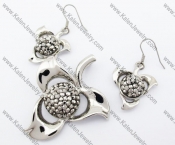 Gray Rhinestones Flower Pendant & Earrings Jewelry Set - KJS410065