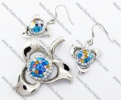 Colourful Rhinestones FlowerPendant & Earrings Jewelry Set - KJS410066