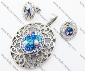 Colourful Rhinestones Oval Pendant & Earrings Jewelry Set - KJS410067