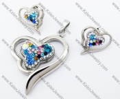 Colourful Rhinestones Heart Pendant & Earrings Jewelry Set - KJS410068
