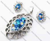 Colourful Rhinestones Oval Pendant & Earrings Jewelry Set - KJS410069