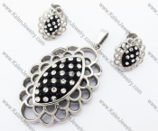 Black and White Rhinestones Oval Pendant & Earrings Jewelry Set - KJS410070