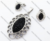 Black Rhinestones Oval Pendant & Earrings Jewelry Set - KJS410071