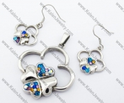 Colourful Rhinestones Clover Pendant & Earrings Jewelry Set - KJS410072