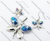 Colourful Rhinestones Butterfly Pendant & Earrings Jewelry Set - KJS410075