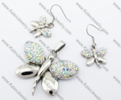 Crystal AB Rhinestones Butterfly Pendant & Earrings Jewelry Set - KJS410076
