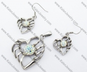 Crystal AB Rhinestones Heart Pendant & Earrings Jewelry Set - KJS410077