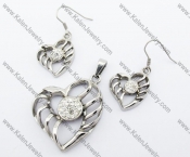 Rhinestones Heart Pendant & Earrings Jewelry Set - KJS410078