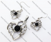Black Blue Rhinestones Heart Pendant & Earrings Jewelry Set - KJS410079