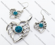 Blue Rhinestones Heart Pendant & Earrings Jewelry Set - KJS410081