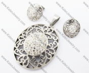 Rhinestones Oval Pendant & Earrings Jewelry Set - KJS410082