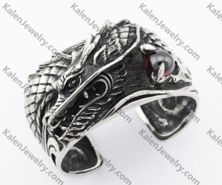 Big & Heavy Stainless Steel Dragon With Red Orb Bangle - KJB350010R