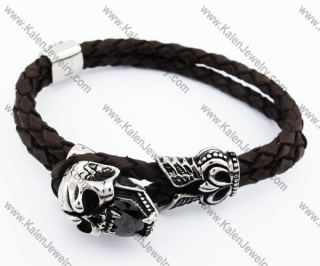Stainless Steel Leather Bracelet with Skull Buckle - KJB170087