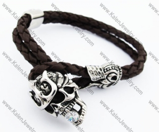 Stainless Steel Leather Bracelet with Skull Buckle - KJB170088