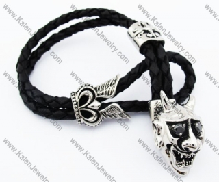 Stainless Steel Leather Bracelet with Black Stone Eyes Vampire Buckle - KJB170089