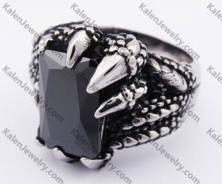 Stainless Steel Inlay Black Stone Claw Ring - KJR350093B