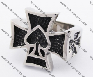 Stainless Steel Ace of Spades World War II Iron Cross Ring KJR370148