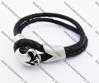 Stainless Steel Skull Clasp Leather Bracelet KJB030145